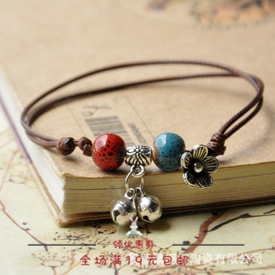 陶瓷飾品民族風首飾 珠子腳鏈 手工編織 女款 簡單大方