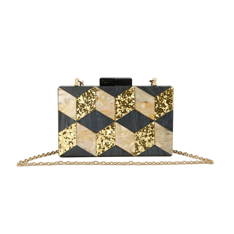 Women's Gender Yellow Black Arylic Plaid Square Evening Bags
