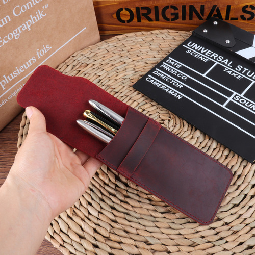 Genuine leather pencil case, personalized retro handmade crazy horse leather first-layer cowhide pen cover, creative protective cover