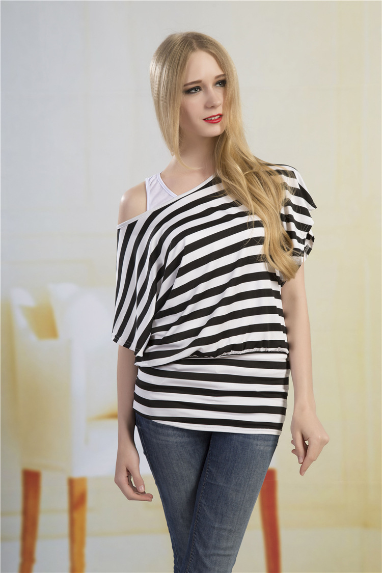Striped Batwing Sleeve Long Tunic Set Loose Fit Round Neck Comfortable Fabric Casual Wear for Women Wholesale