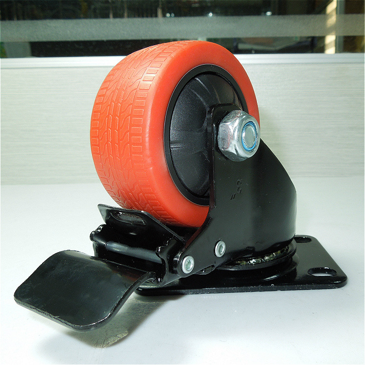 批发手推车轮子3寸4寸5寸中型双轴TPR静音货架万向轮带刹车工业轮