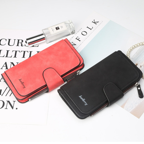 baellerry new buckle women's Korean style wallet three-fold multi-card slot wallet frosted two-color fabric women