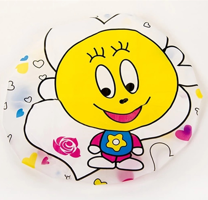 Lindo gorro de ducha de dibujos animados impermeable baño gorro de pelo de impresión gorro de champú respetuoso del medio ambiente cómodo cabello largo de las mujeres cubierta de cabello de secado