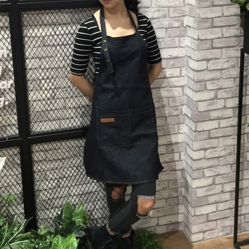 Delantal de mezclilla manicura leche té restaurante hogar Cocina de hombres y mujeres estilo coreano ropa de trabajo de moda logotipo personalizado