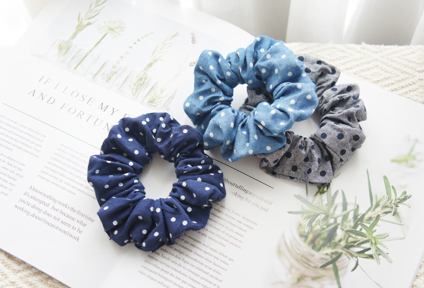 Koreanische Mode Polka Dot Gedruckte Denim Haargummis Großhandel Nihaojewelry display picture 1