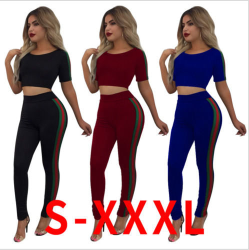 sexy T-shirt short umbilical strip high waist trousers sports suit