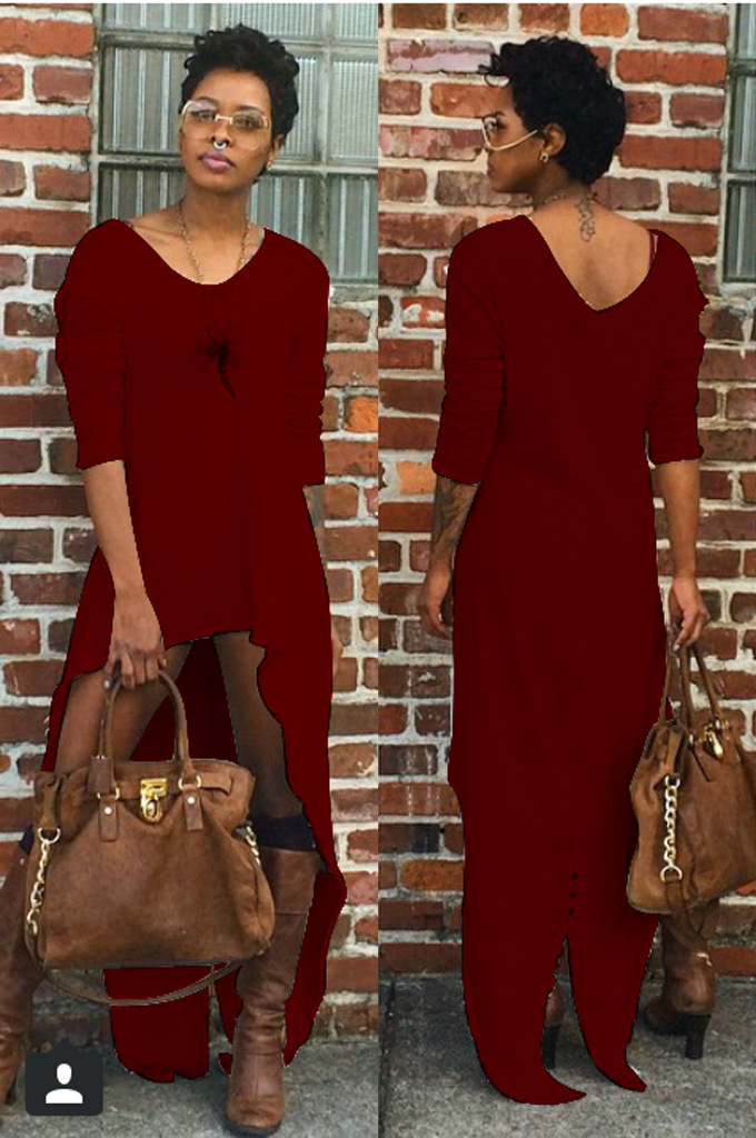 Long Sleeve Irregular Hem Dress Thick Fabric Deep V Neck Fashionable Design Autumn and Winter Wear Wholesale
