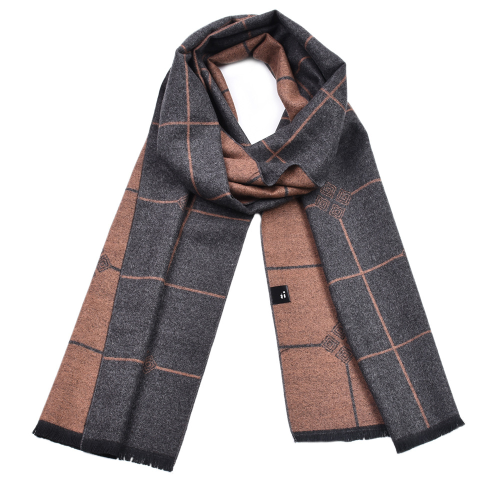 Long Brushed Checkered Neck Scarf For Men, Warm Winter Accessory_voghion.com