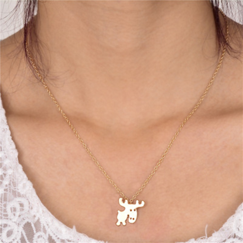 Exclusif Pour Croix-frontière Animal Elk Renne Moose Pendentif Collier Protection De L'environnement Or-plaqué Argent Cerf De Bande Dessinée Clavicule Chaîne display picture 8