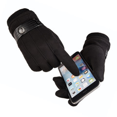 男秋冬季手套觸屏戶外針織羊絨保暖防寒學生開車騎行麂皮絨外貿