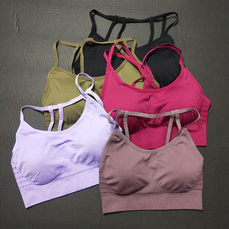 无缝运动内衣性感细肩带美背文胸瑜伽背心透气跑步健身bra可代发|ms