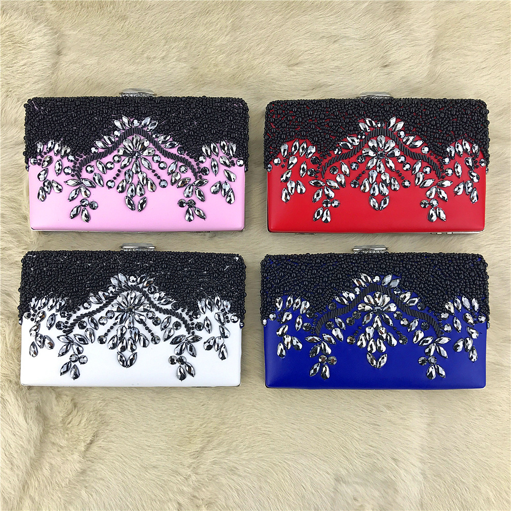 White Red Blue Pu Leather Flower Rhinestone Square Evening Bags display picture 5