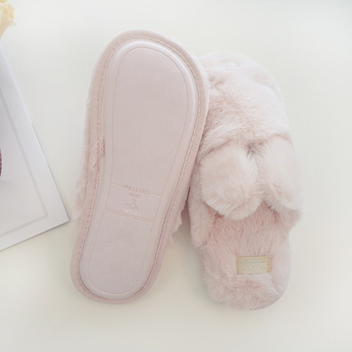 Hallucination Autumn and Winter Rabbit Fleece Soft and Warm Cotton Slippers, Sleepy Cute Indoor Home Slippers