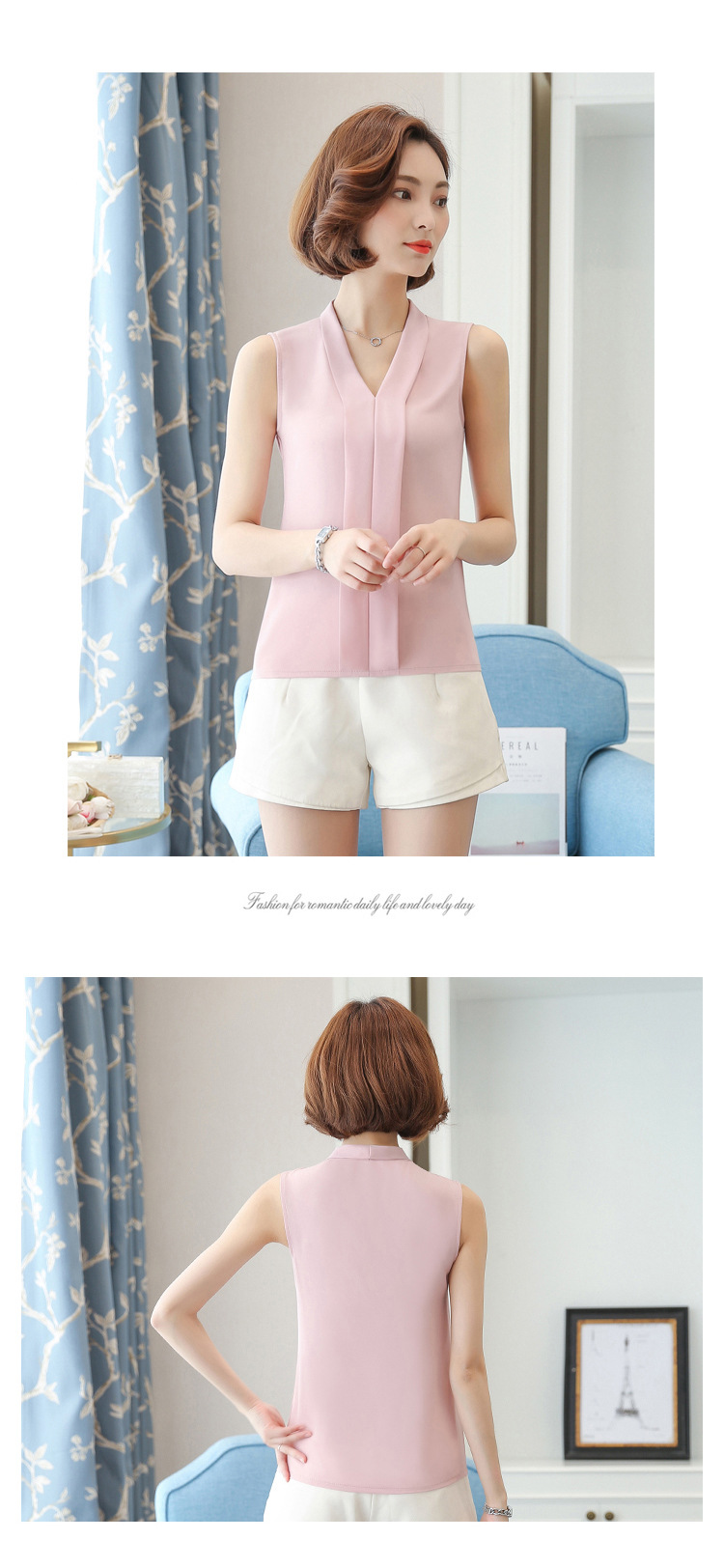 外贸雪纺衫女2022夏季新款时尚背心 V领无袖大码打底女装上衣衬衫详情19