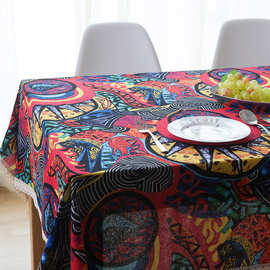地中海餐厅方桌布东南亚民族吉普赛风情棉麻布艺家用复古茶几台布