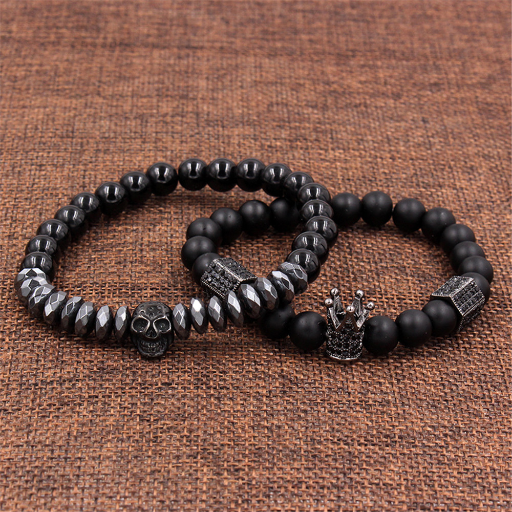 Pulsera Con Cabeza De Calavera De Piedra Esmerilada Negra display picture 2