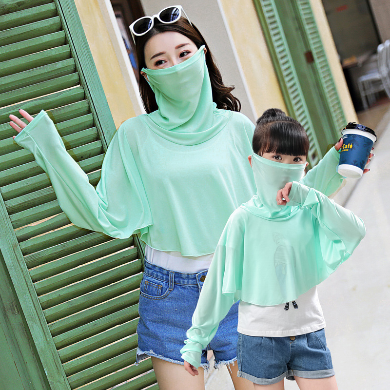 2018新款春夏季骑车旅行防晒衣女护颈口罩纯色亲子款冰丝防晒披肩|ms