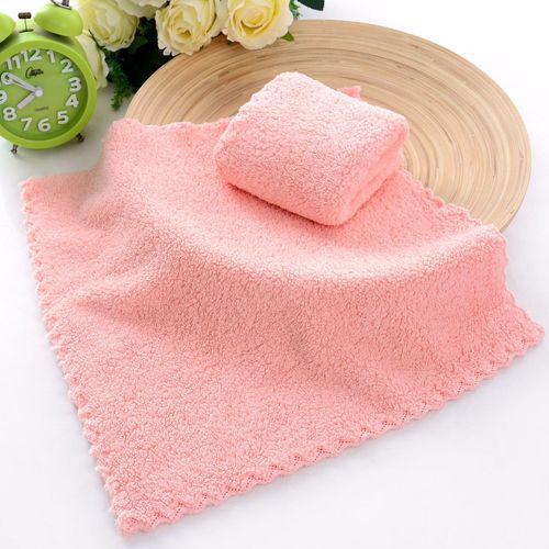 Factory-supplied solid-color, absorbent coral velvet square towels—soft, comfortable makeup-removal and face-wiping cloths available for wholesale.