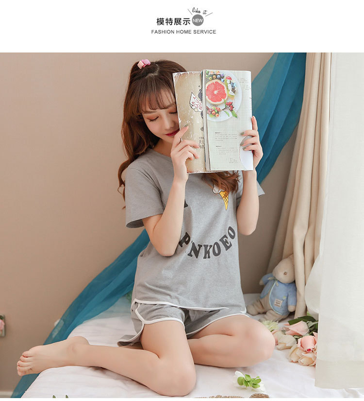 帮手描述图：华信2018睡衣女夏套装大码短袖少女两件套休闲款