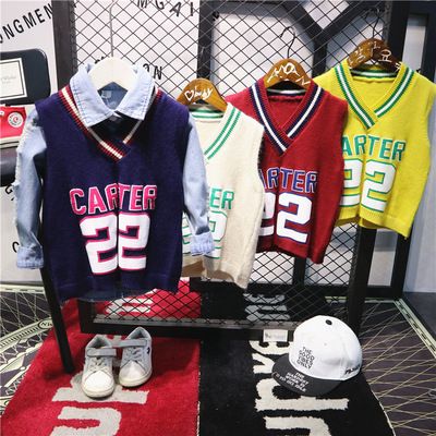 兒童坎肩童裝 2018秋新款韓版毛線馬甲 V領針織背心C00006 C1006