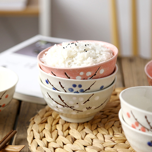 日式4.5英寸螺纹米饭碗和风创意家用陶瓷吃饭碗酒店餐具雪花小汤