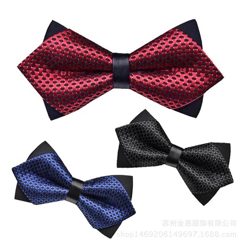 Men's business Korean style sharp corner bow tie double layer jacquard satin bow tie flower groom groomsmen color dark flower bow tie