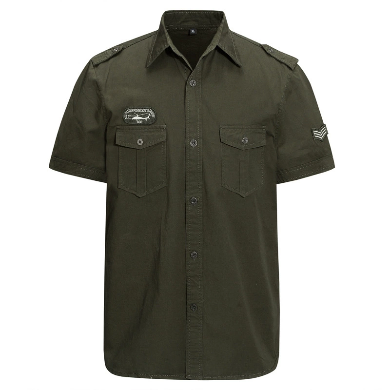 Cross-border 2024 AliExpress, новая летняя мужская рубашка с короткими рукавами, свободная военная рабочая рубашка с короткими рукавами для мужчин