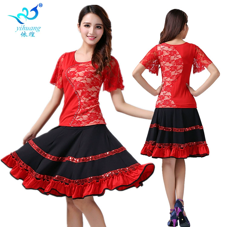 Квадратный танцевальный костюм для выступлений Платье с пайетками Костюм для танцевального выступления Костюм для кружевного латинского танца Костюм для бальных танцев