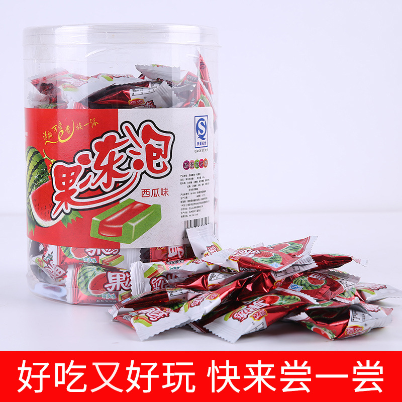 80后怀旧休闲零食创健西瓜泡泡糖果冻泡口香糖水果软糖540g装