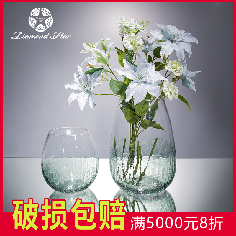 钻石星 现代简约玻璃花瓶 富贵竹透明水培花器家居摆件工艺品批发|ms