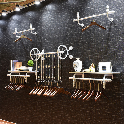 服裝店衣架展示架歐式白色上牆壁挂架男女裝童裝正側挂衣服架子