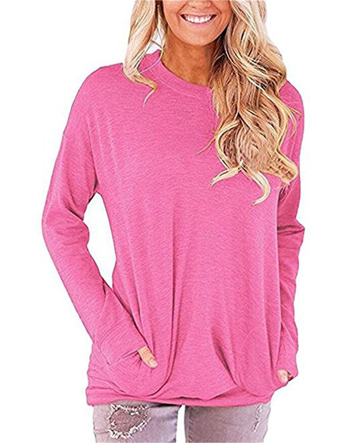 Solid Color Long-Sleeved T-Shirt With Pockets NSYHY105731