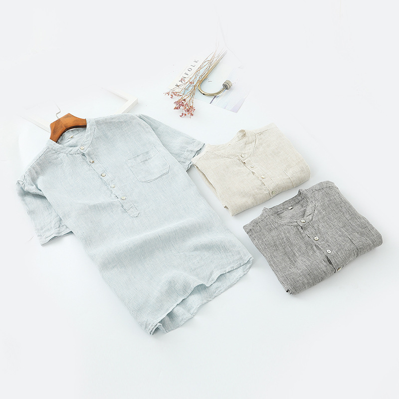 Ma off 19 New summer spring Linen shirt man Easy Short sleeved stripe shirt Flax shirt solar system B023