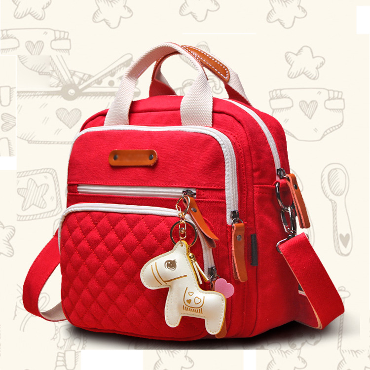 观澜厂家定制 母婴包小号妈咪包 多功能大容量外出双肩包帆布女包|ms