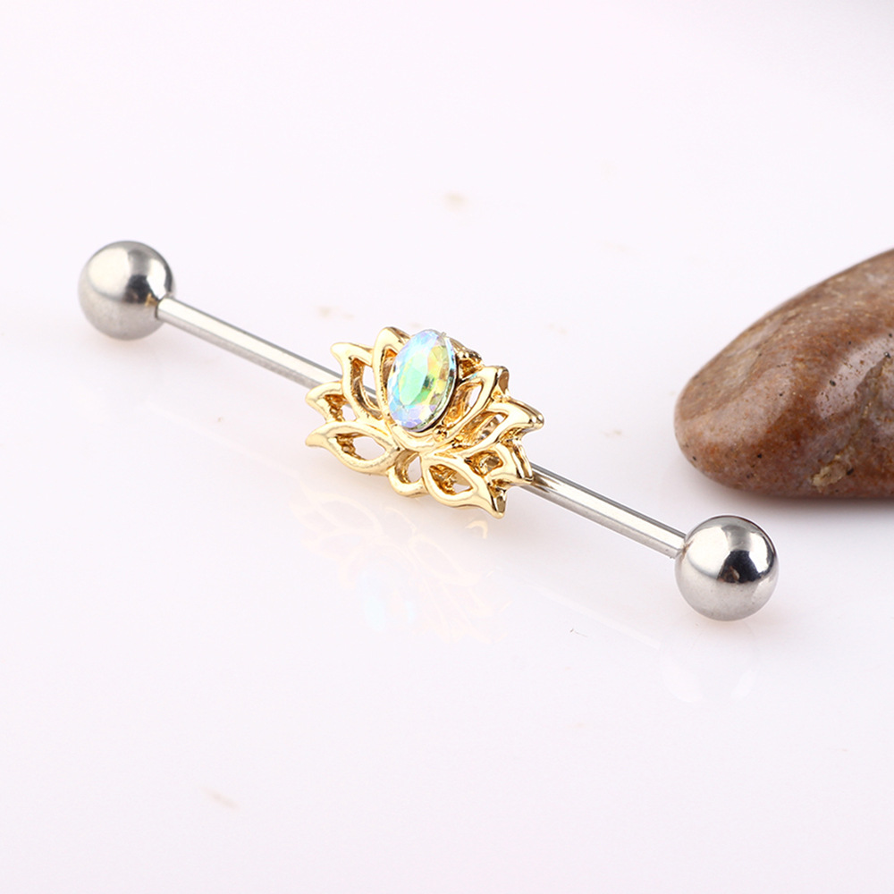 Gold Oval Industrial Earring Tongue Nail Piercing - Animal Style 2023 Spring Trendy detail image 7