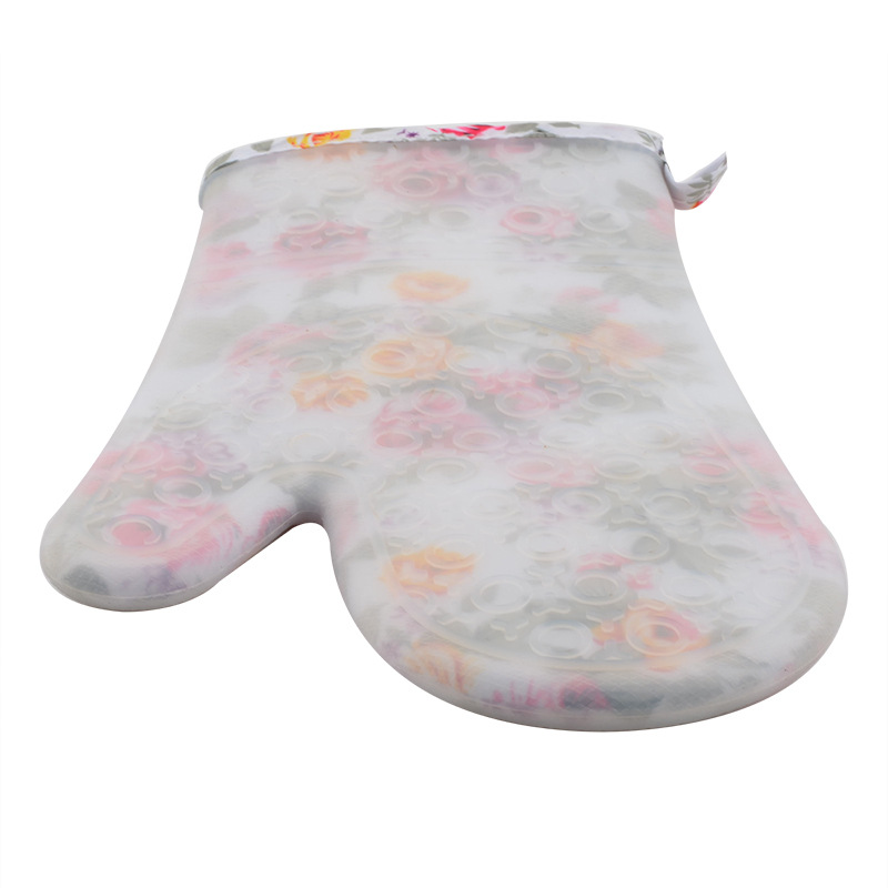 花纹图案透明硅胶绵布隔热手套耐高温微波炉烤箱烘焙厨房手套