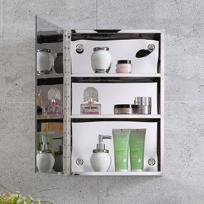 法珀莱浴室卫生间镜柜简约现代不锈钢镜箱挂墙式收纳镜子柜厂家