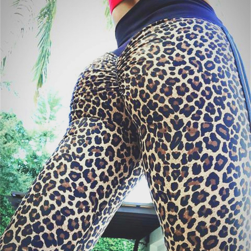 83264欧美2019爆款INS热销豹纹织带瑜伽运动健身高腰提臀紧身裤女|ms