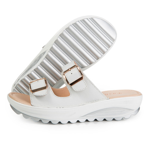 Cross-border summer new women's casual flat sandals women's slope-heeled cowhide slippers for students women's beach sandals