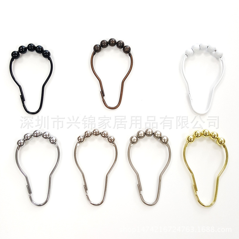 跨境专供不锈钢浴帘挂钩粘钩五珠葫芦扣滚珠窗帘挂钩浴帘环钩