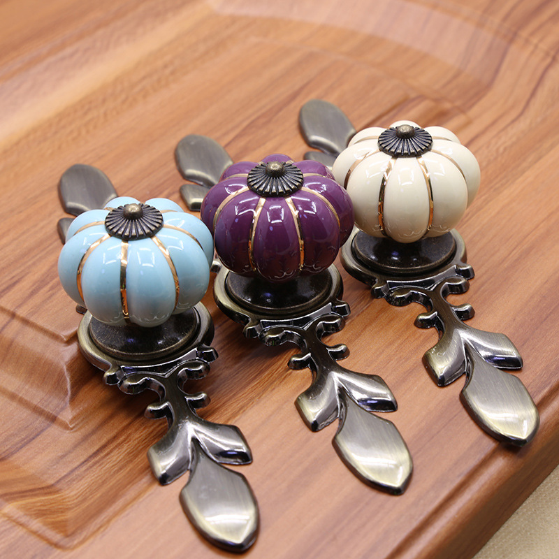 Children's room cabinet door pull hand cartoon cute pumpkin ceramic…