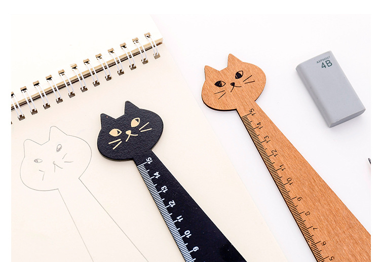 Cute Cartoon Cat Shape Solid Color Solid Wood Ruler Measuring Scale Student display picture 5