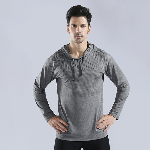 Men's autumn and winter hooded sweatshirt pullover high elastic quick-drying fitness clothing running training clothing sportswear long-sleeved T-shirt 10857