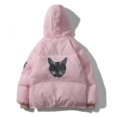 838情侣装冬装新款韩版宽松连帽猫咪棉服外套百搭棉衣面包服女