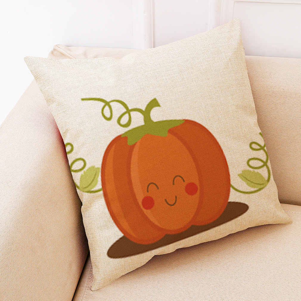 wish 亚马逊新款呆萌南瓜棉麻抱枕套 万圣节抱枕家居沙发靠垫定制