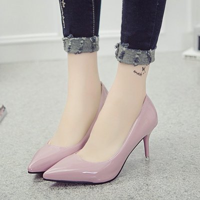 春秋季新款欧美百搭性感尖头高跟鞋细跟浅口单鞋女单跟鞋工作鞋女|ms