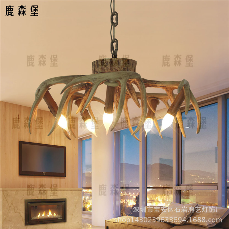 鹿角吊灯美式复古客厅餐厅卧室书房吸顶灯乡村田园民宿小木屋灯具-阿里巴巴