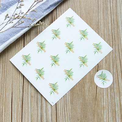 THANK YOU Green leaf Self adhesive Sticker baking decorate Sealer 12 Gold/Zhang