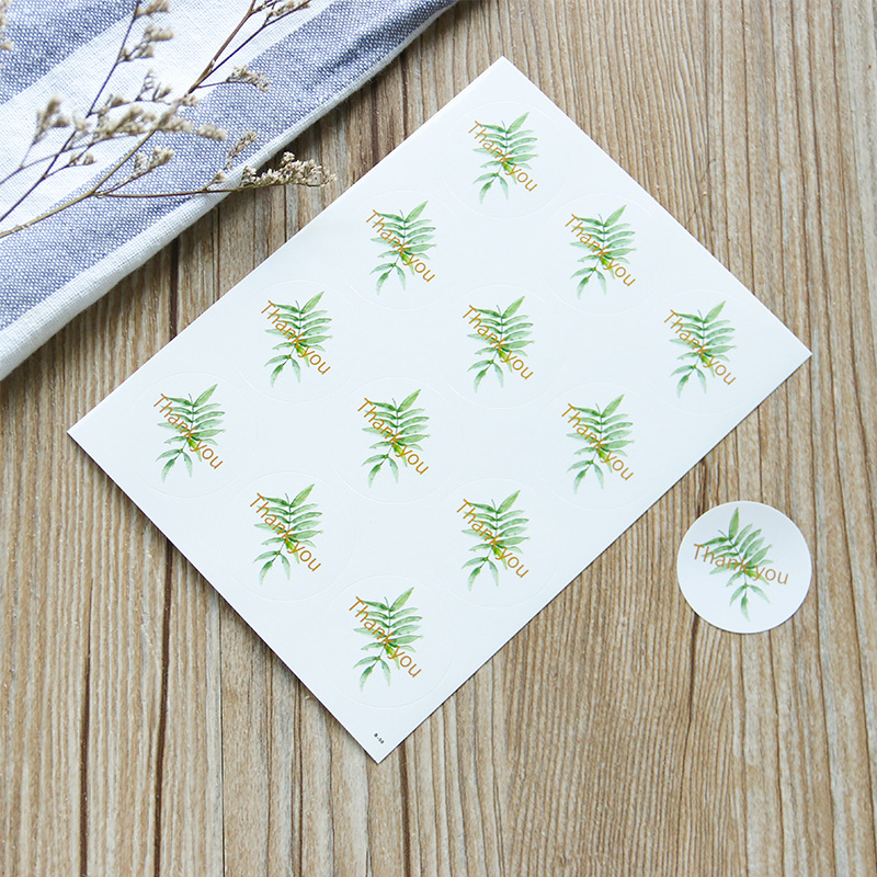 THANK YOU Green leaf Self adhesive Sticker baking decorate Sealer 12 Gold/Zhang