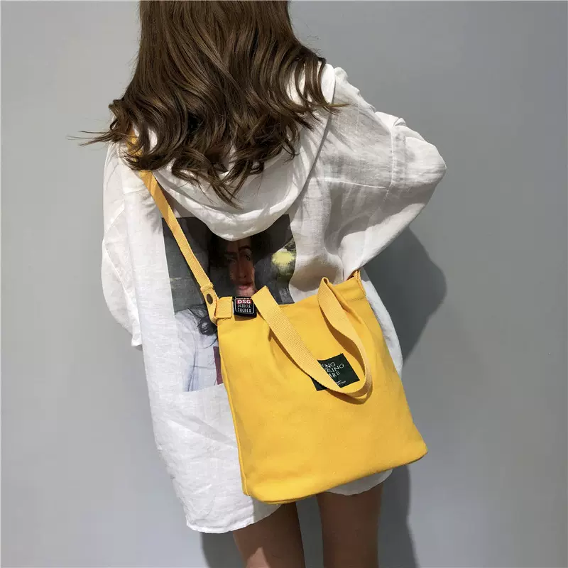 大布标水桶帆布包 ins文艺单肩斜挎女包  跨境学生手提韩版